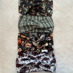 Set of 4 Patterned Twist Headbands - Cactus, Green Geometric, Floral & Woodland